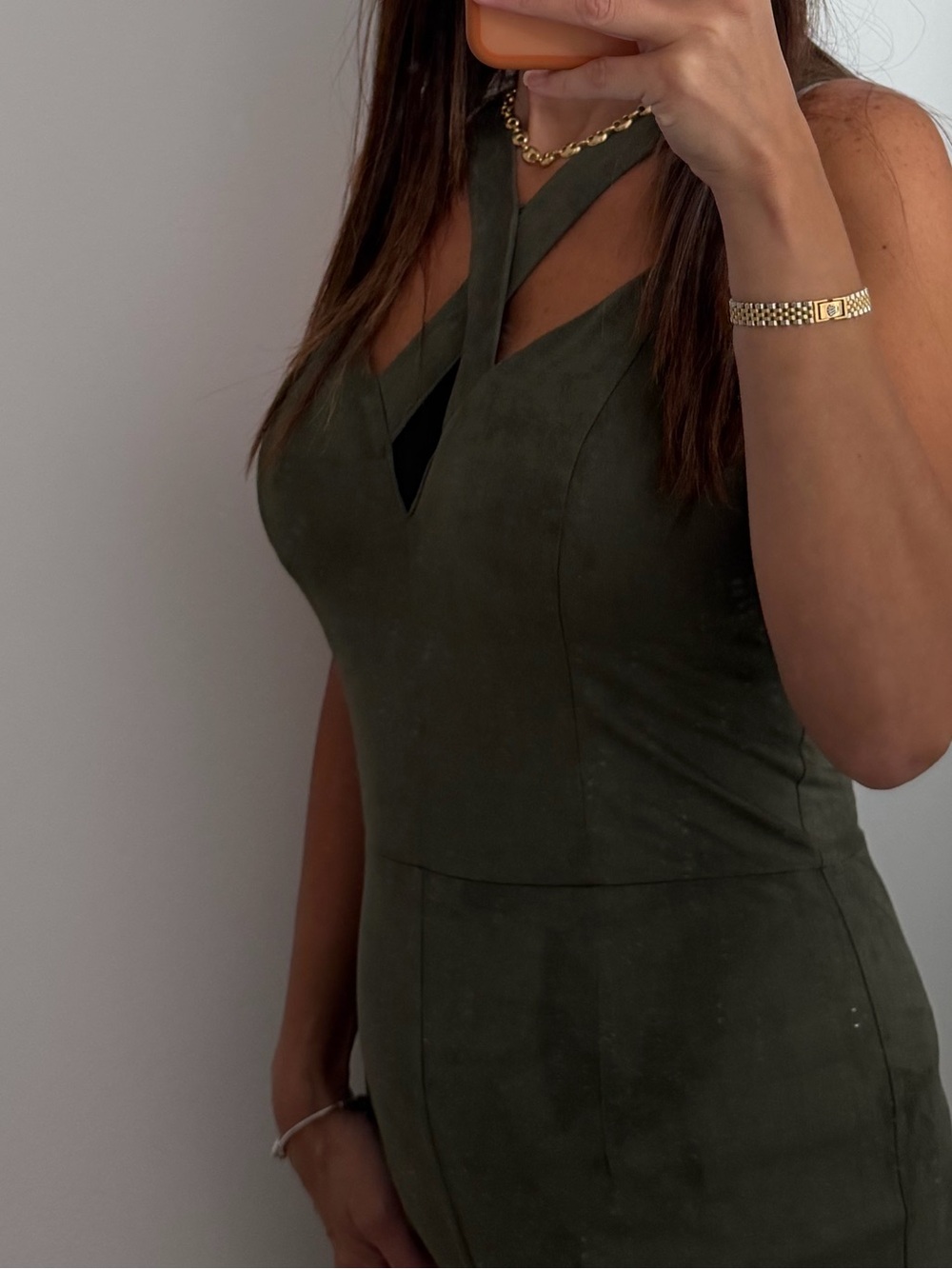 bebe Olive Green Halter-Neck Jumpsuit